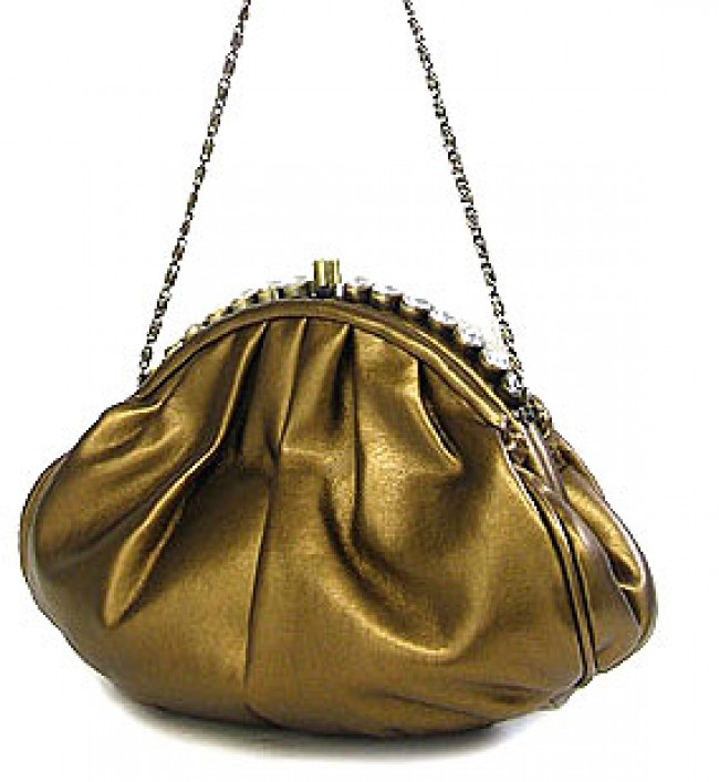 Evening Bag - PU Leather w/ Glass Beads on Top – Bronze – BG-43312BZ